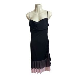 Mariposa Vintage Dress Womens Size M Black Pink Spagetti Strap Side Cinch Dressy